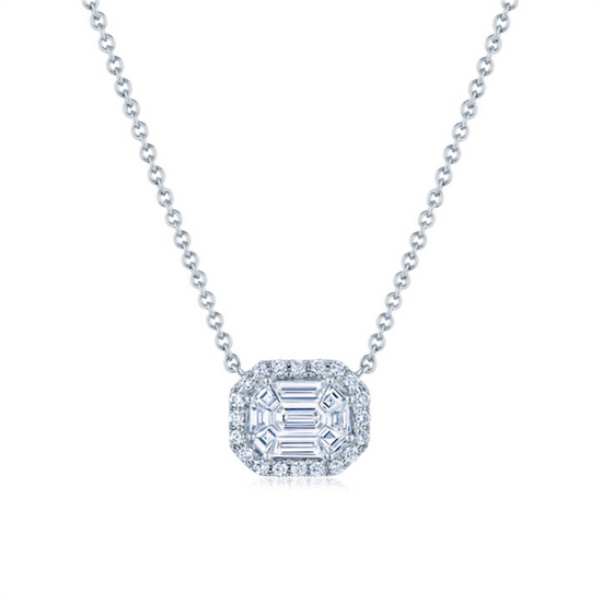 Kwiat Sunburst Pendant with Emerald Cut Diamonds in 18k White Gold