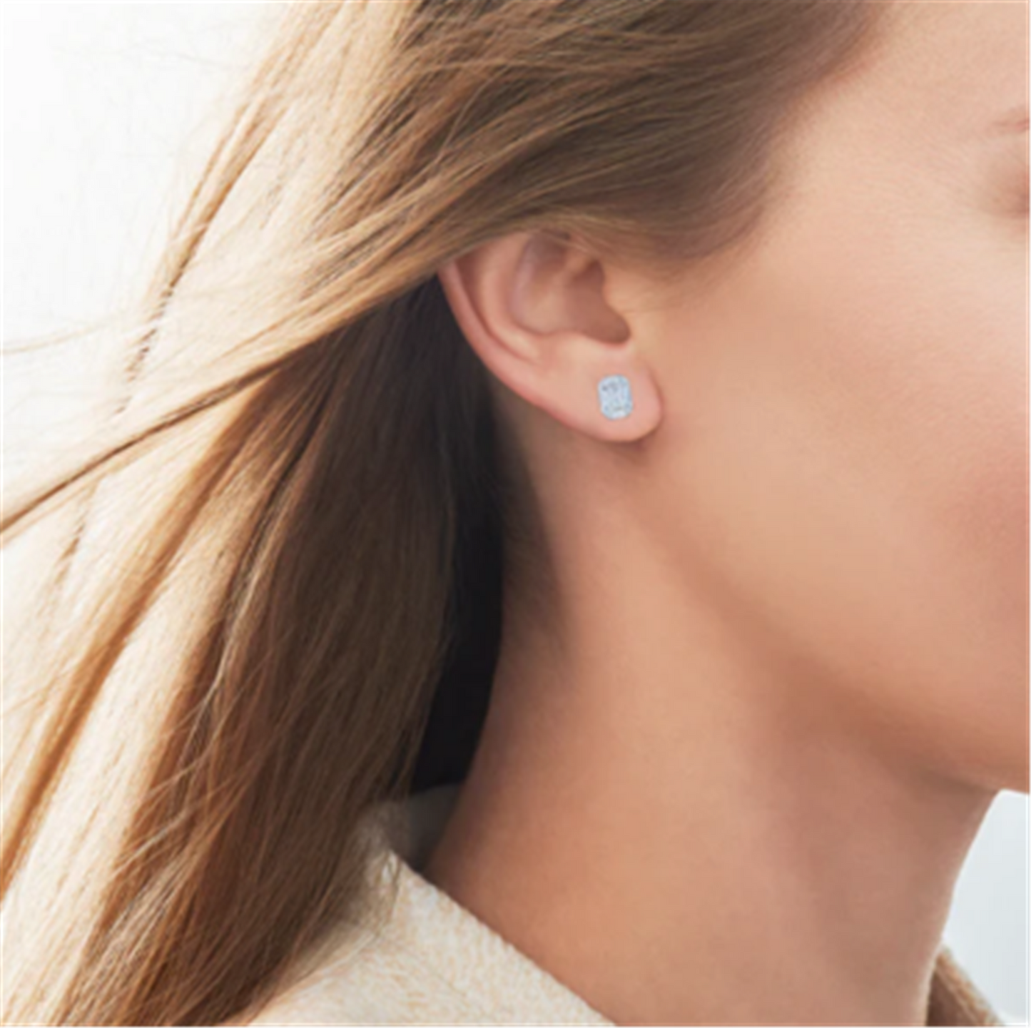 Kwiat Sunburst Emerald-Cut Diamond Studs in 18k White Gold