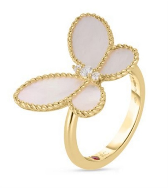 Roberto Coin Jasmine Diamond & Mother of Pearl Butterfly Ring in 18k Gold