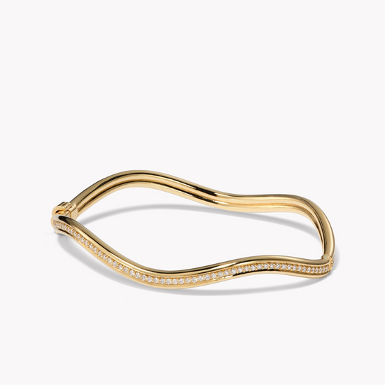 Jamie Turner Yellow Gold Hinged Curve Bangle with Diamonds