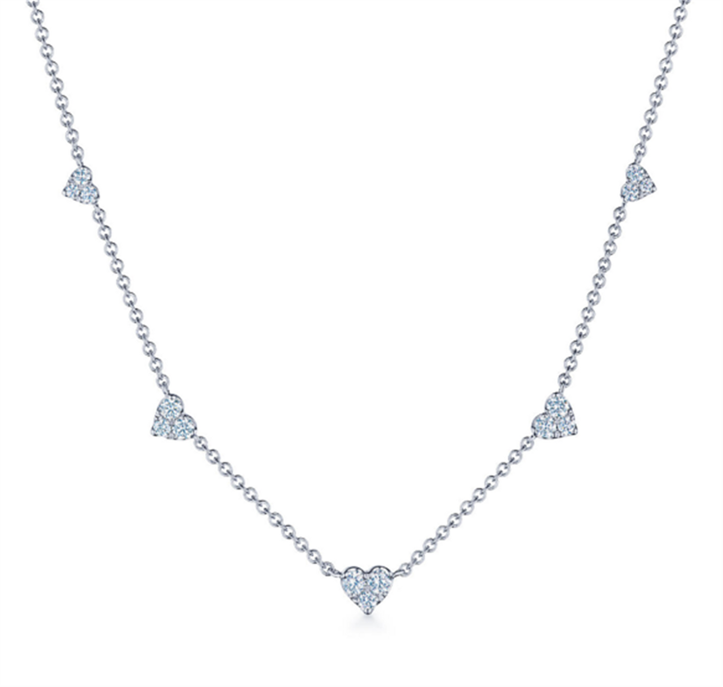 Kwiat Sunburst Diamond Hearts Station Necklace in 18k White Gold