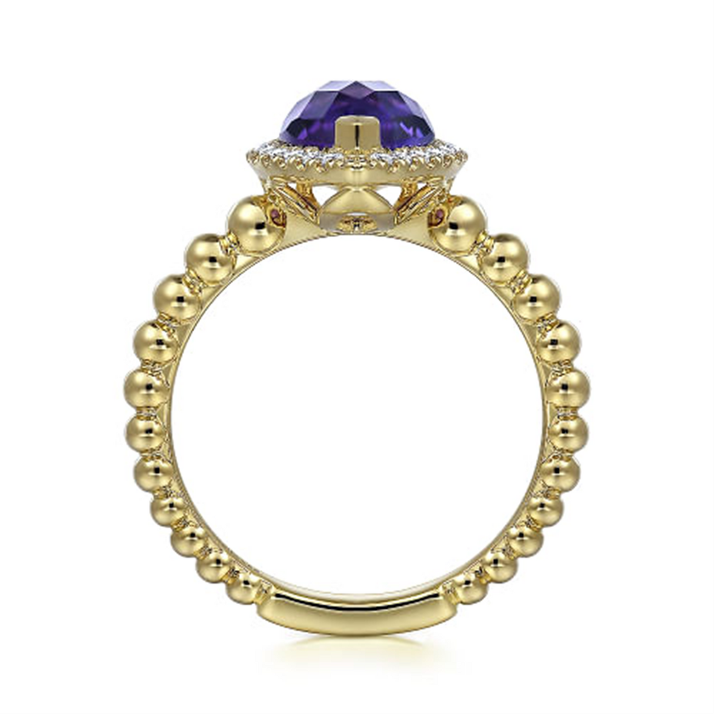 Gabriel & Co. Gold Pear Shape Amethyst w/ Diamond Halo Ring