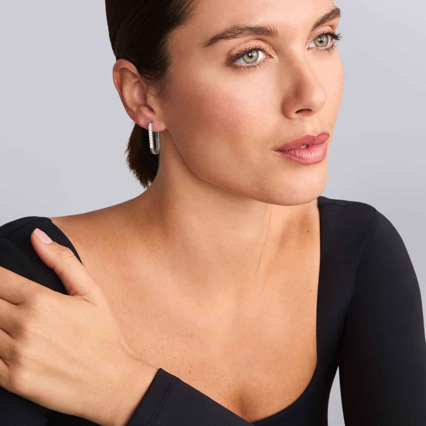 Lagos Linear Diamond Hoop Earrings in Sterling Silver