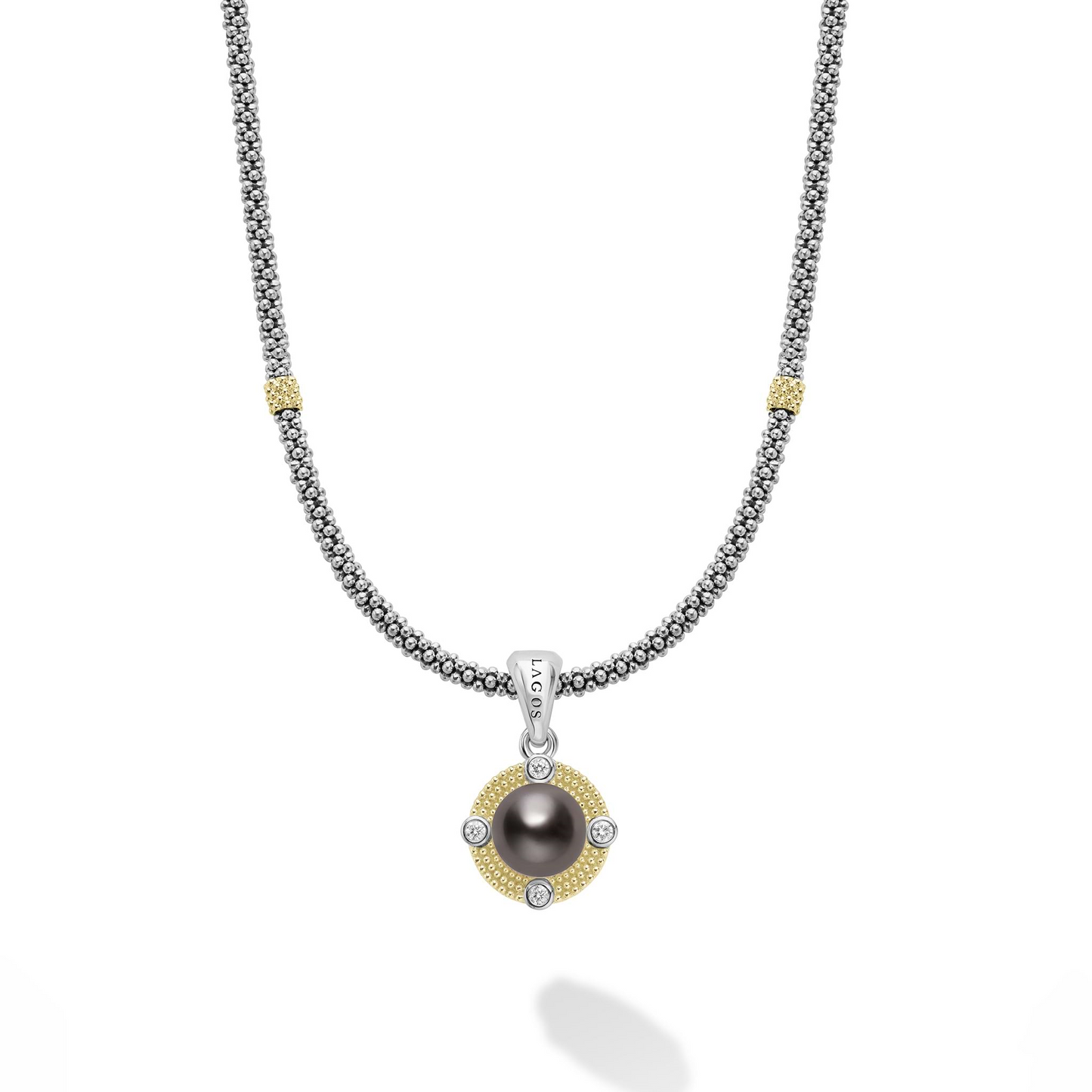 Lagos Tahitian Black Pearl Diamond Caviar Necklace