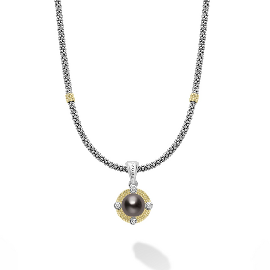 Lagos Tahitian Black Pearl Diamond Caviar Necklace