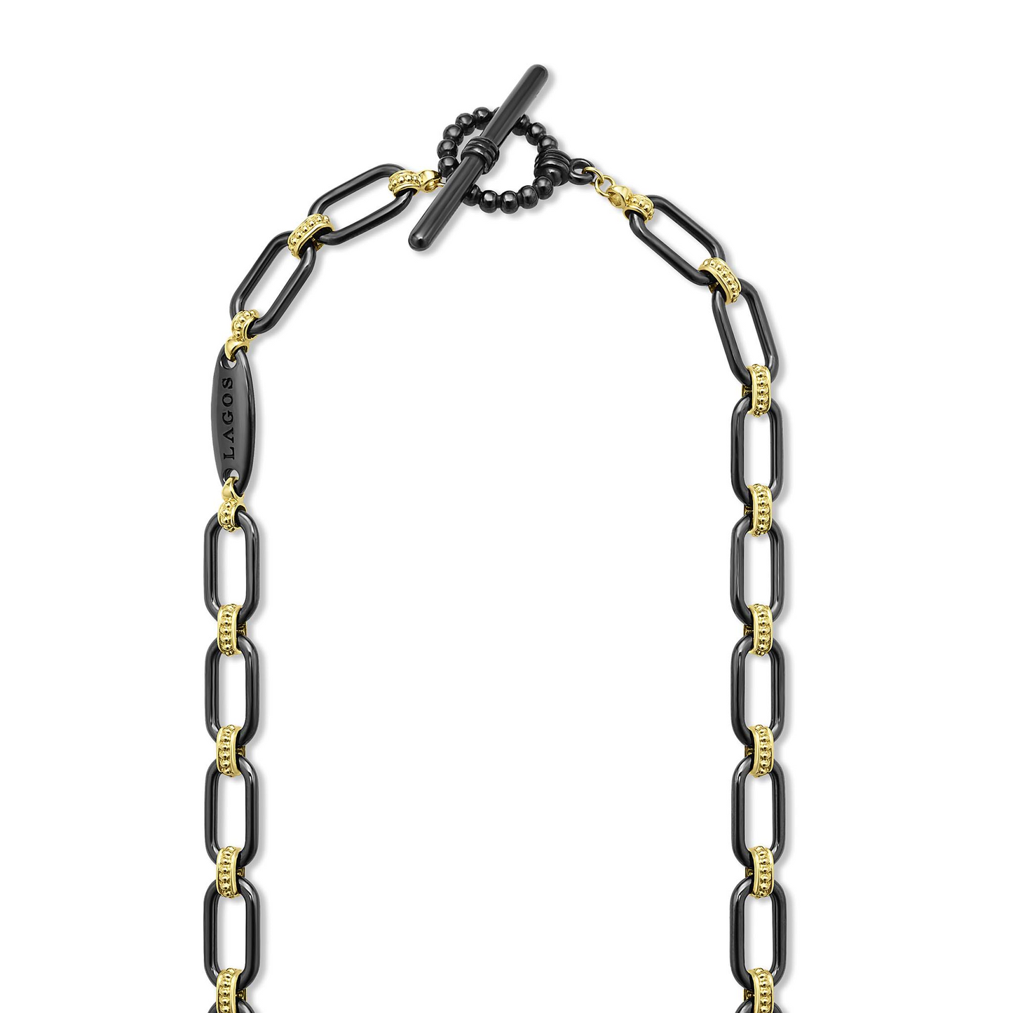Lagos Diamond Station Link Necklace in Black Ceramic and 18k Gold - 6mm