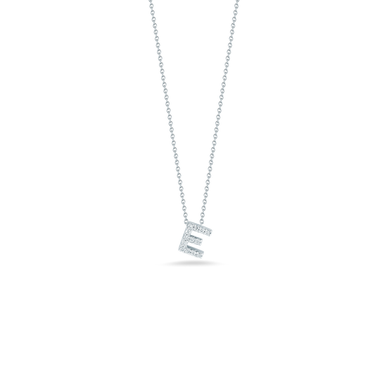 Roberto Coin Love Letter E Necklace in 18k White Gold & 0.06ct Diamonds