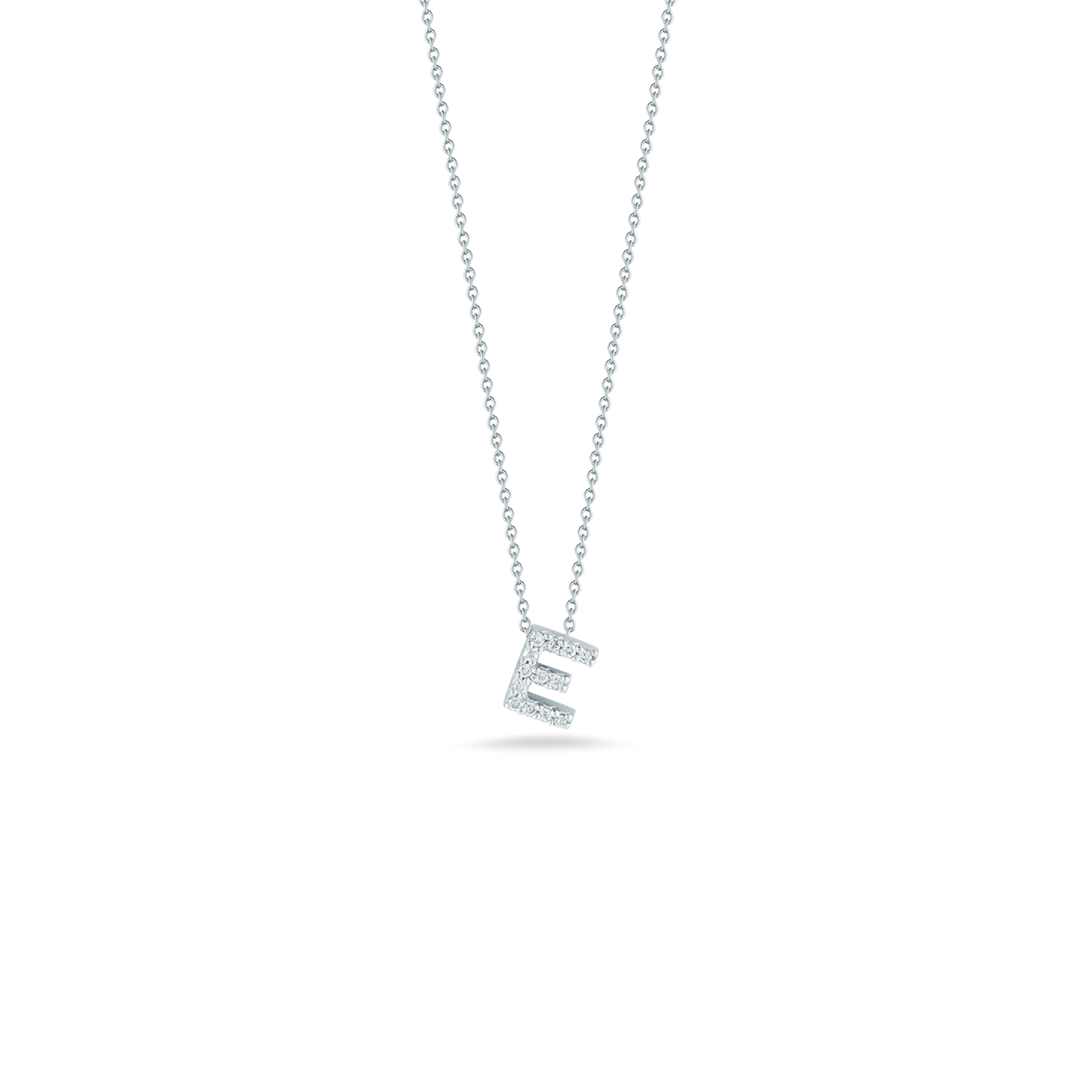 Roberto Coin Diamond Love Letter "E" Necklace in 18k White Gold & 0.06ct Diamonds