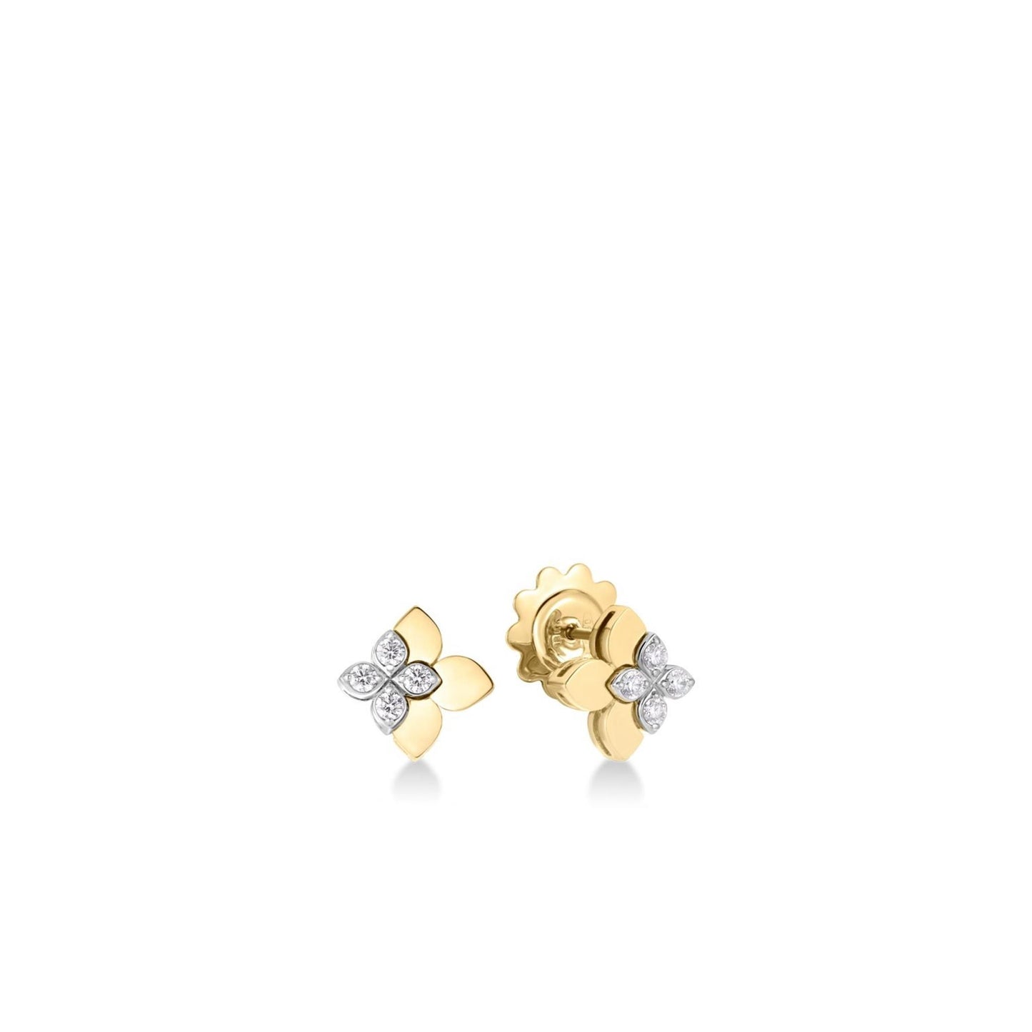 18K YELLOW & WHITE GOLD LOVE IN VERONA EAST TO WEST DIAMOND FLOWER EARRINGS