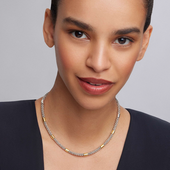 Lagos Two-Tone Station Caviar Necklace in Sterling Silver and 18k Gold