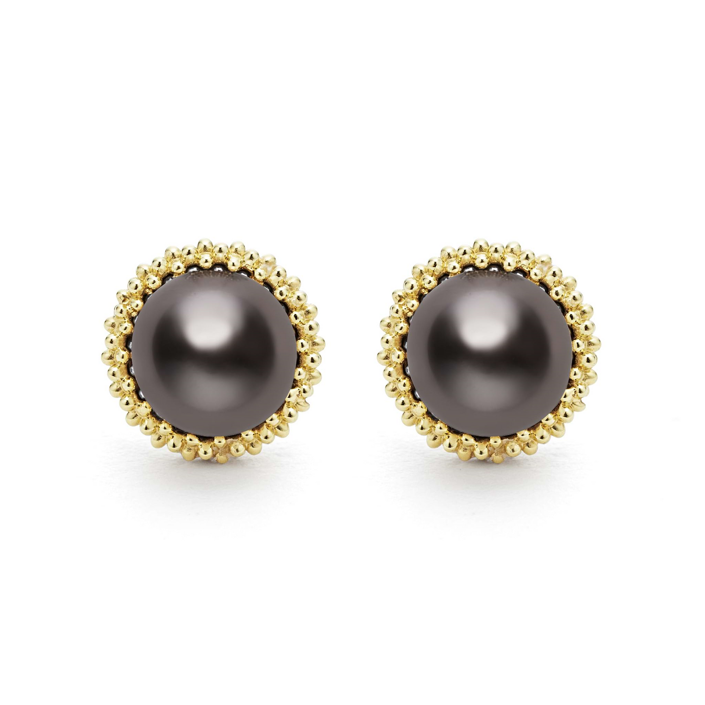 Lagos Tahitian Black Pearl Stud Earrings in Sterling Silver and 18k Gold