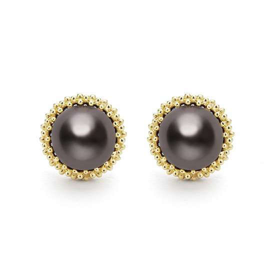 Lagos Tahitian Black Pearl Stud Earrings in Sterling Silver and 18k Gold