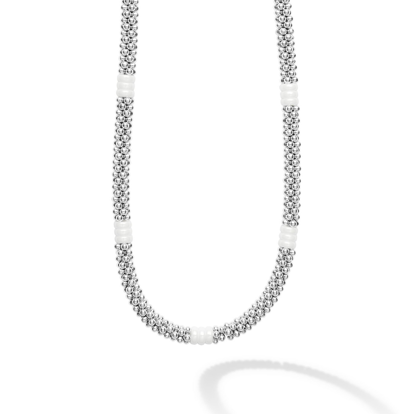 Lagos White Ceramic Three Bead Station Caviar Necklace