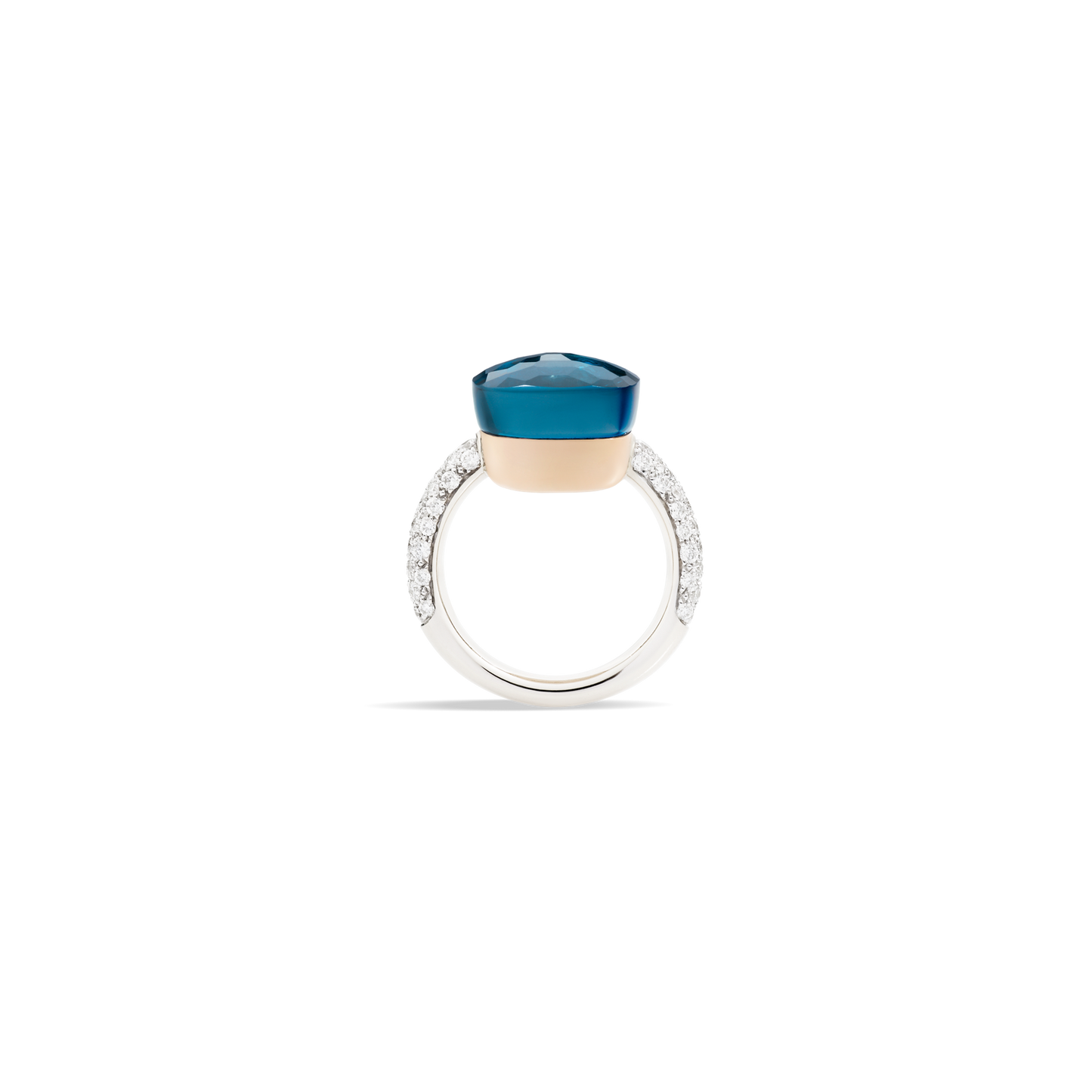 Pomellato Nudo Maxi Blue London Topaz & Diamond Ring in 18k White & Rose Gold