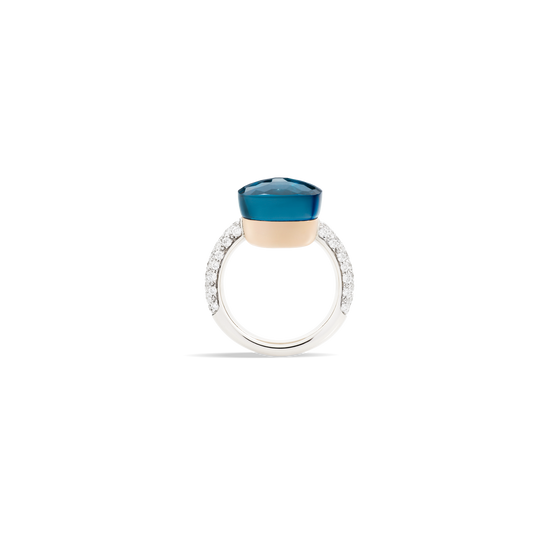 Pomellato Nudo Maxi Blue London Topaz & Diamond Ring in 18k White & Rose Gold