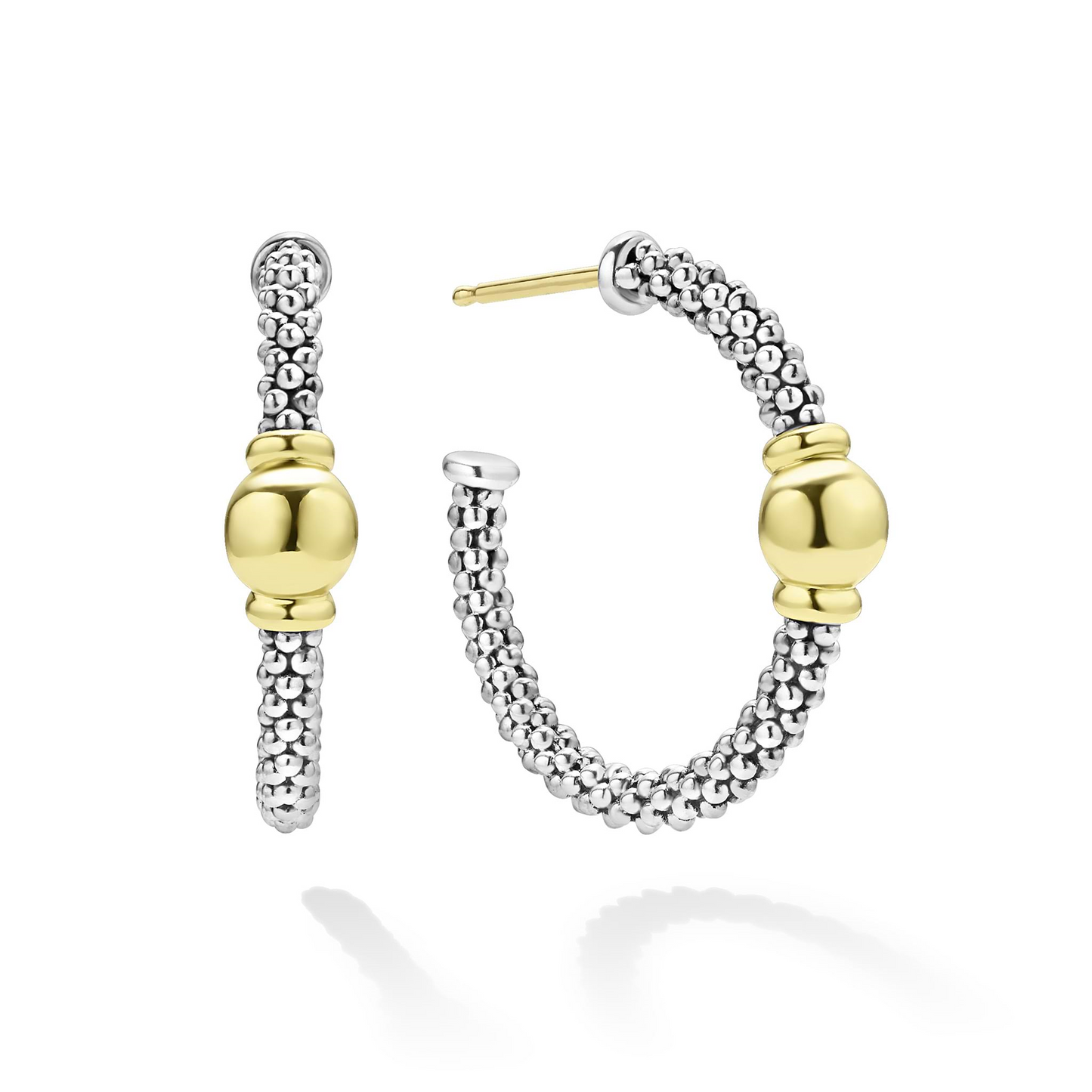 Lagos Two-Tone Station Hoop Earrings in Sterling Silver and 18k Gold