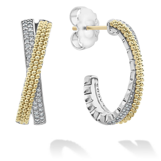 Gold Caviar X Diamond Hoop Earrings
