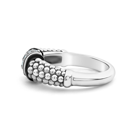 Lagos Black Ceramic and Caviar Diamond Ring in Sterling Silver