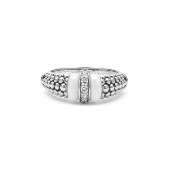 Lagos White Ceramic and Caviar Diamond Ring in Sterling Silver