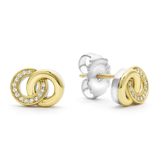Lagos Two-Tone Interlocking Diamond Stud Earrings in Sterling Silver and 18k Gold