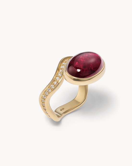 Jamie Turner Aurora Rubellite Cocktail Ring w/ Diamonds in 18k Yellow Gold