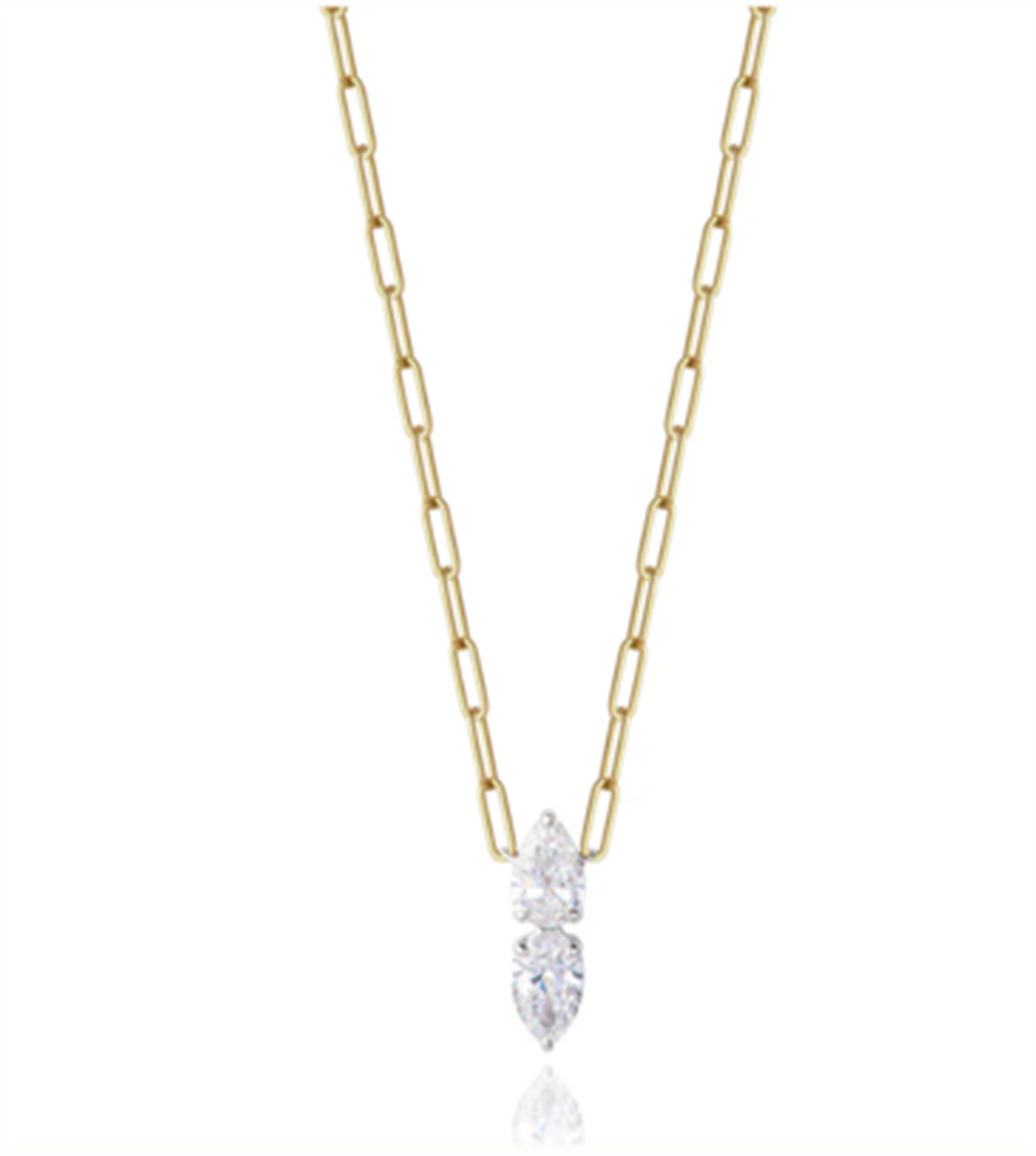 Phillips House Double Pear Shaped Diamond Necklace in 18k Yellow Gold & Platinum