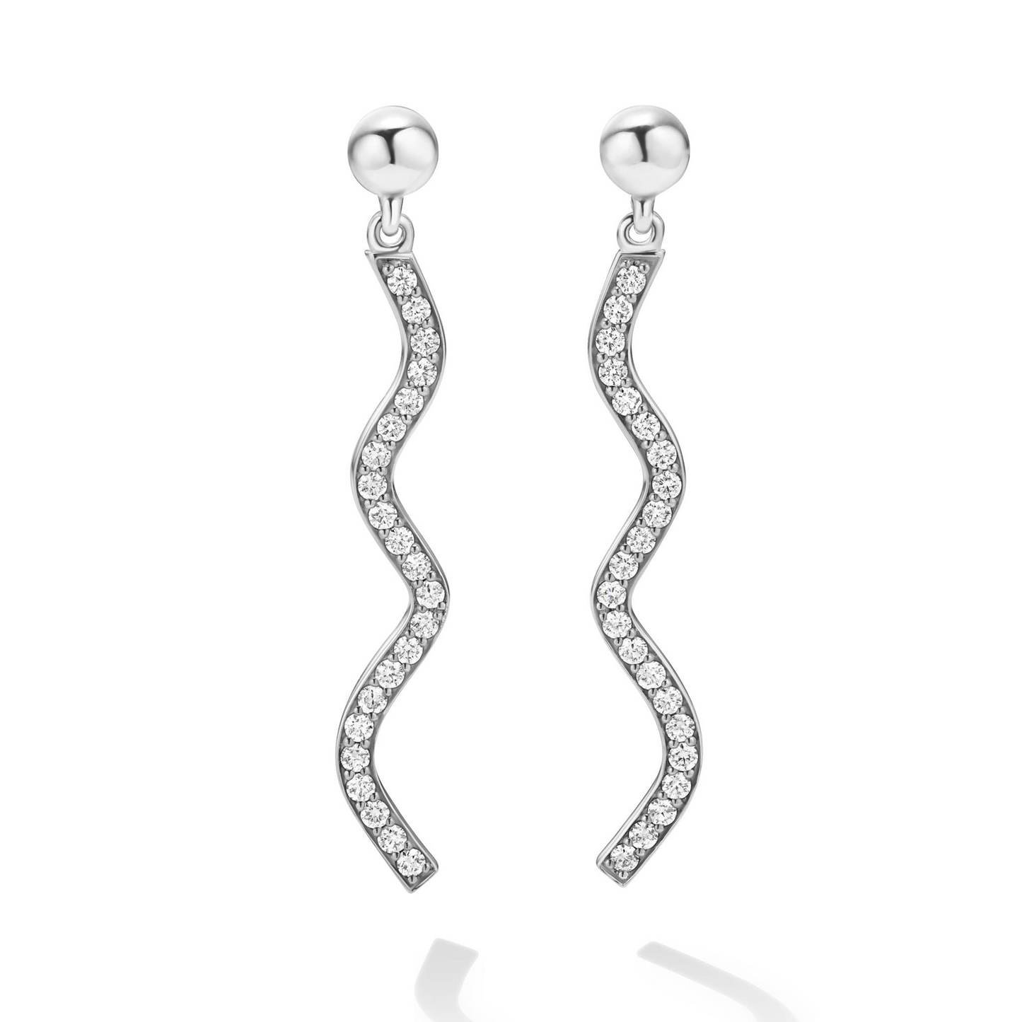 Lagos Large Wave Diamond Drop Earrings in Sterling Silver