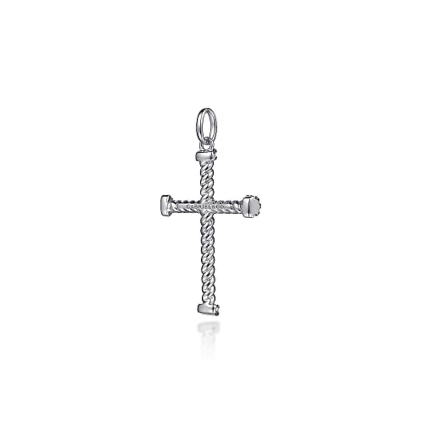 Gabriel & Co. Silver Twisted Rope Cross Pendant with Black Spinel