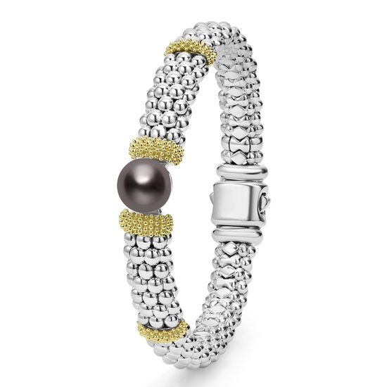 Lagos Two-Tone Tahitian Black Pearl Caviar Bracelet