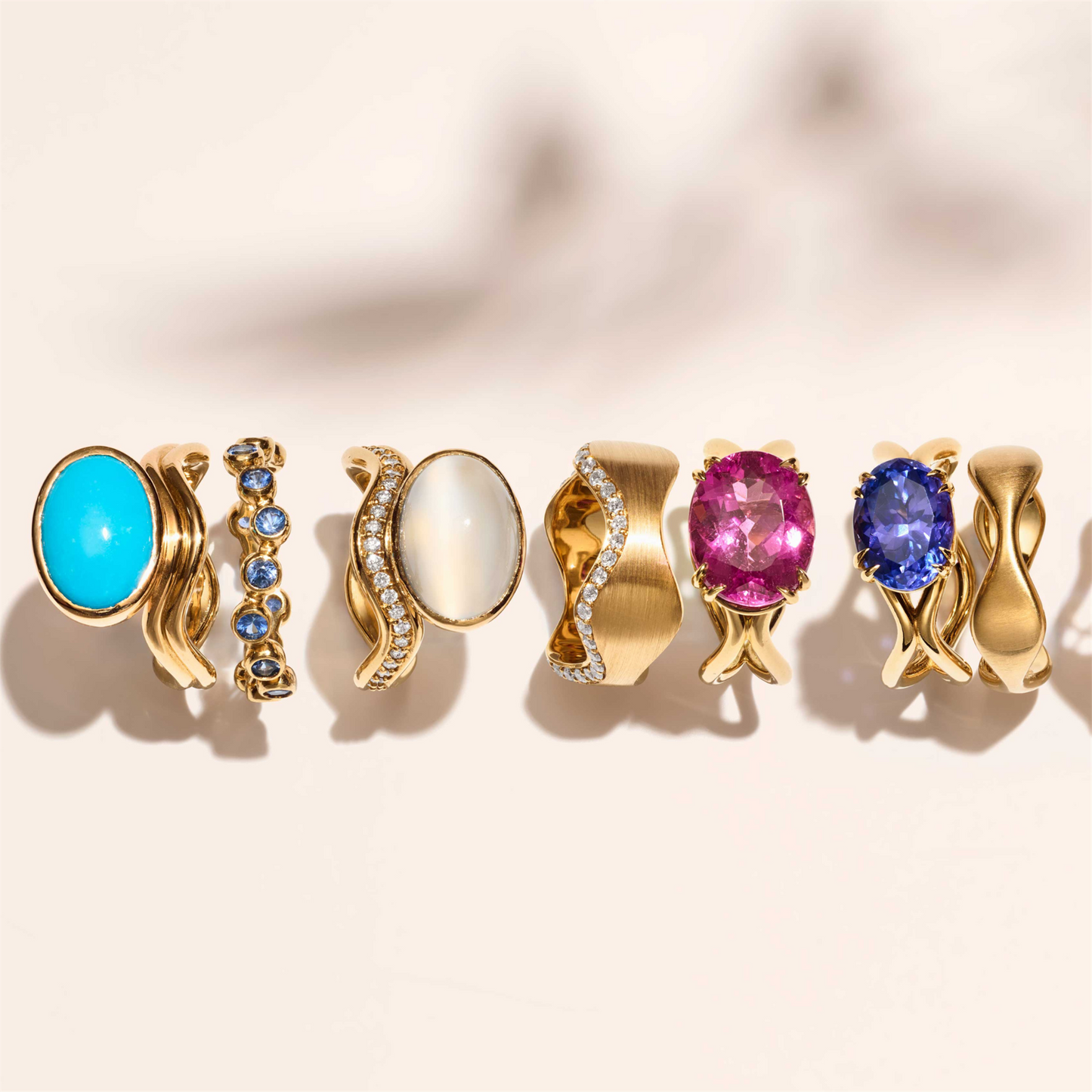 Jamie Turner Double Curve Diamond Ring in 18k Yellow Gold