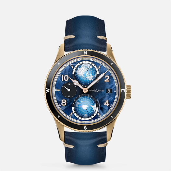 Montblanc Bronze 1858 42mm Auto Geo w/ Blue Dial Blue Calf Strap