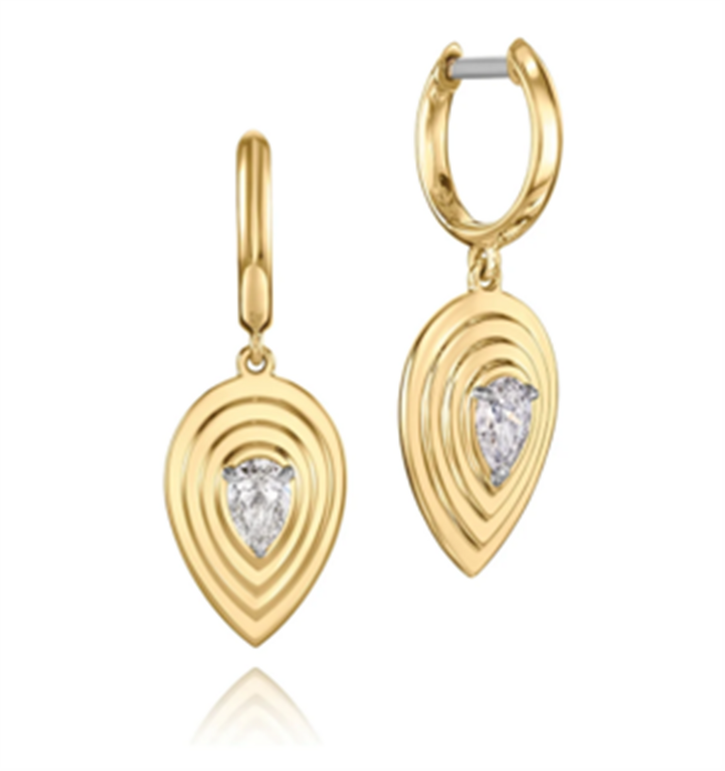 Phillips House Pear Shaped Diamond Layered Pear Huggie Earrings in 18k Gold & Platinum