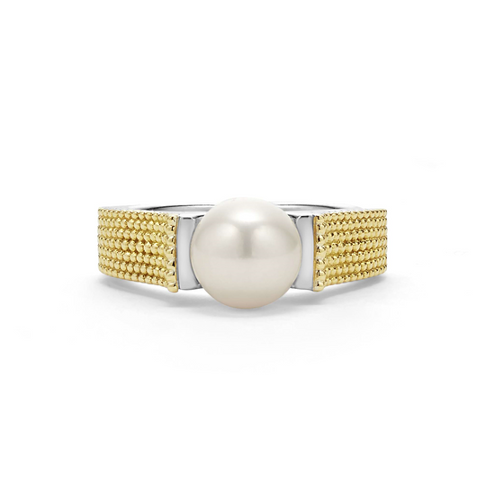 Lagos Two-Tone Caviar Pearl Ring in Sterling Silver and 18k Gold