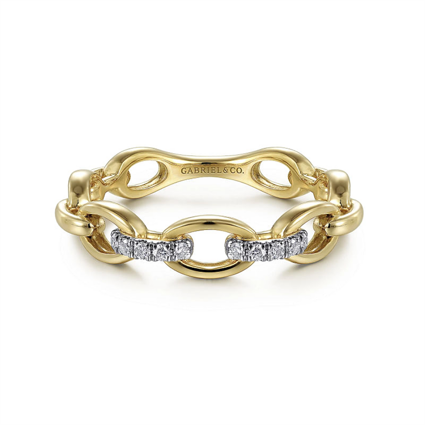 Gabriel & Co. Gold Diamond Oval Link Chain Ladies Ring