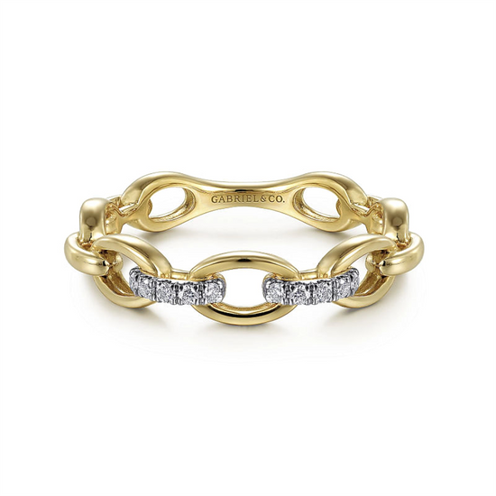 Gabriel & Co. Gold Diamond Oval Link Chain Ladies Ring
