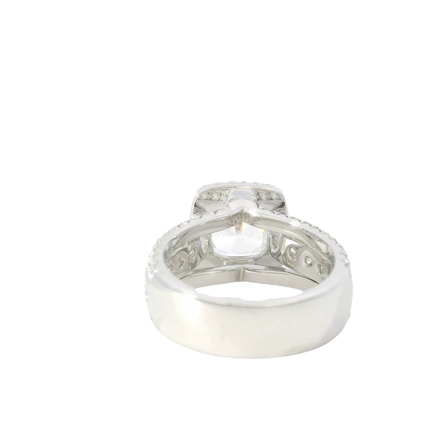 Cushion Center w/ Diamond Halo & 3-Row Diamond Sides Engagement Ring Setting