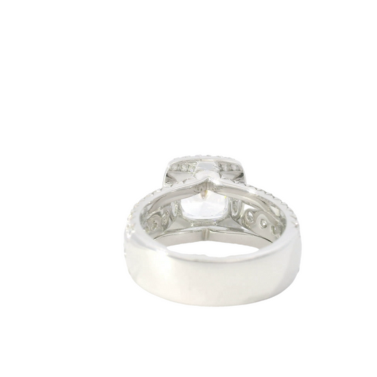 Cushion Center w/ Diamond Halo & 3-Row Diamond Sides Engagement Ring Setting