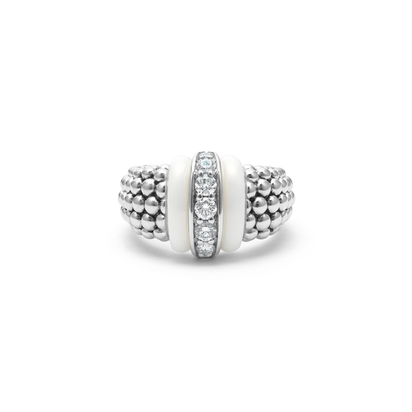 Lagos White Ceramic Caviar Diamond Ring in Sterling Silver