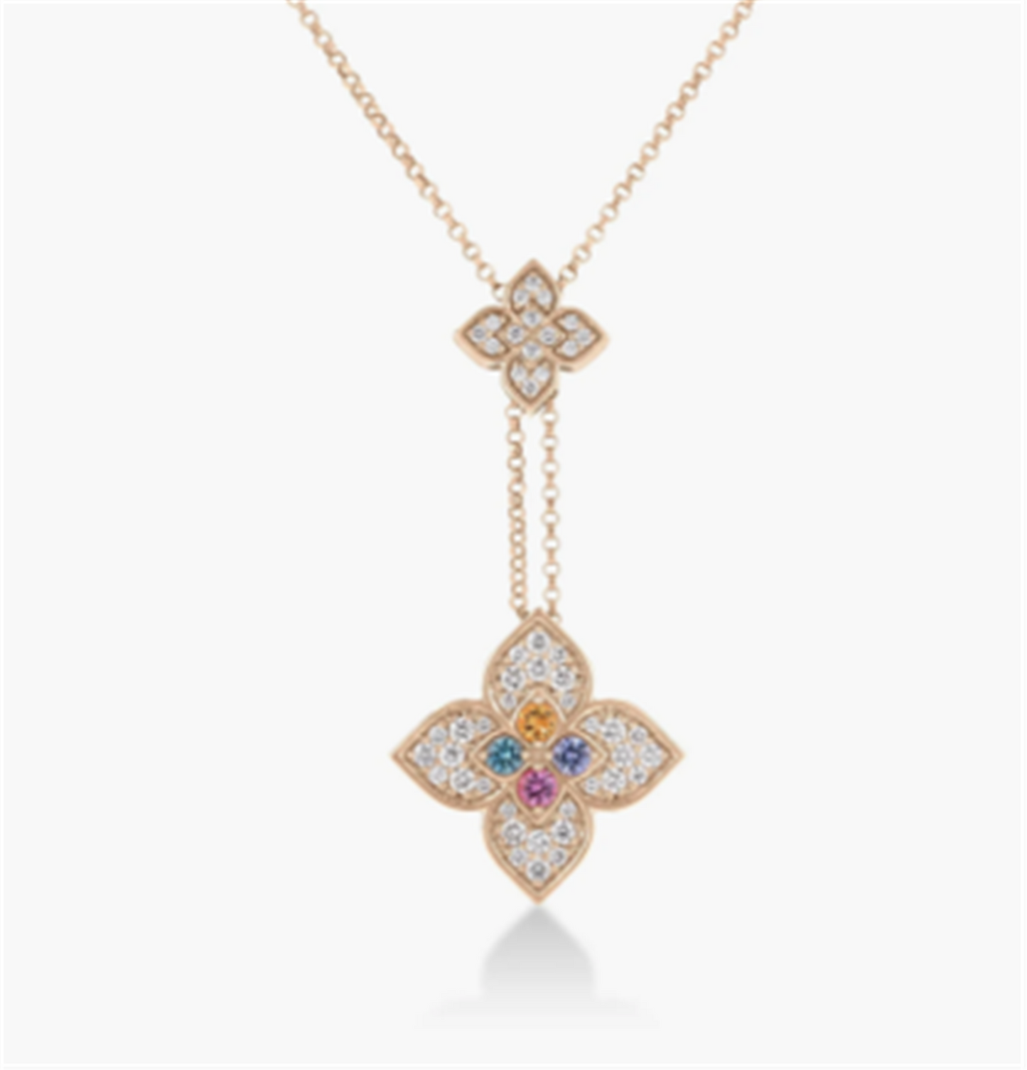 Roberto Coin Venetian Princess Carnival Diamond and Mixed Stones Double Flower Lariat Necklace in 18k Yellow Gold