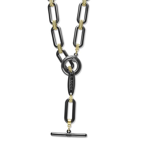 Lagos Ceramic Link Necklace in 18k Yellow Gold and Black Ceramic