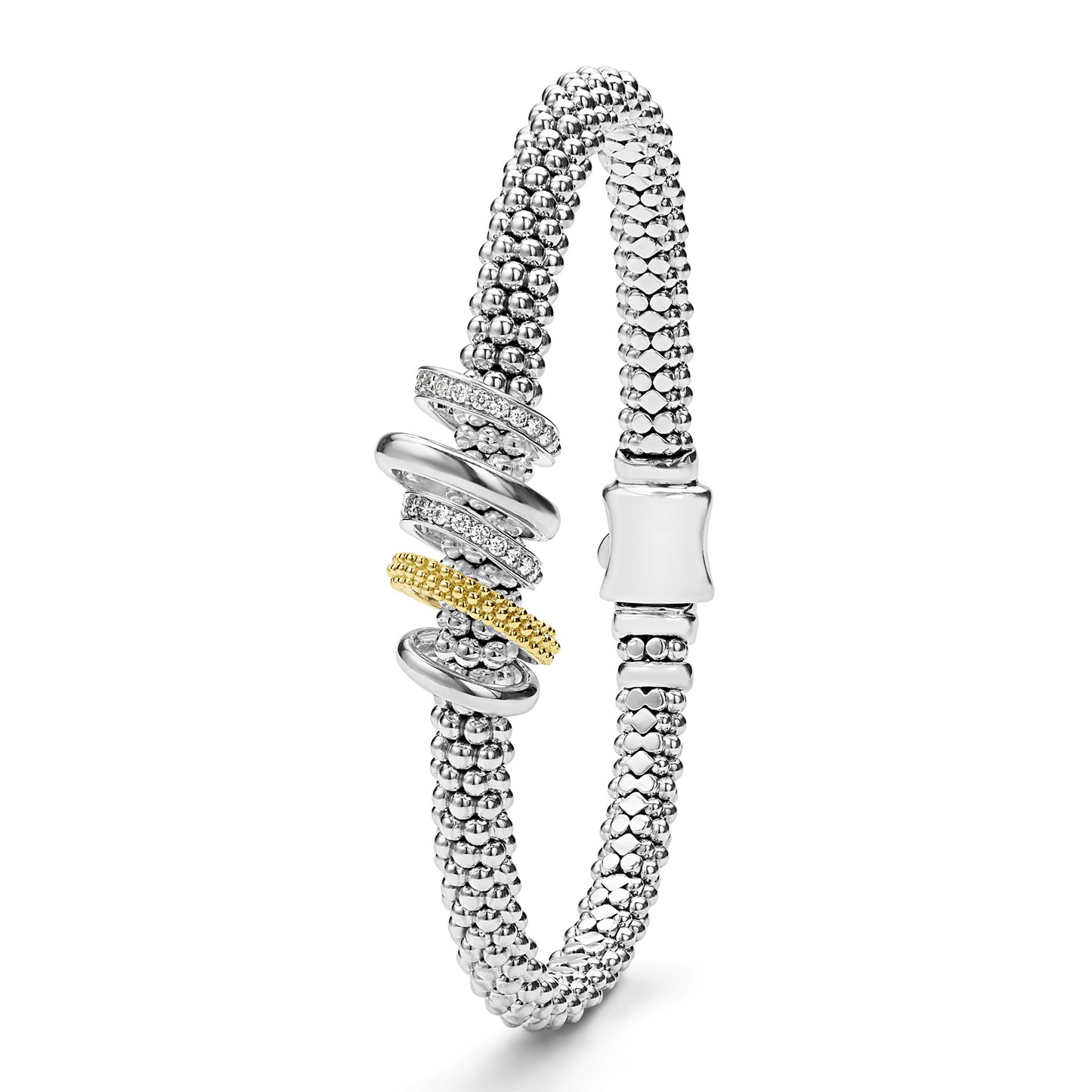 Lagos Two-Tone Five Ring Diamond Caviar Bracelet - 6mm