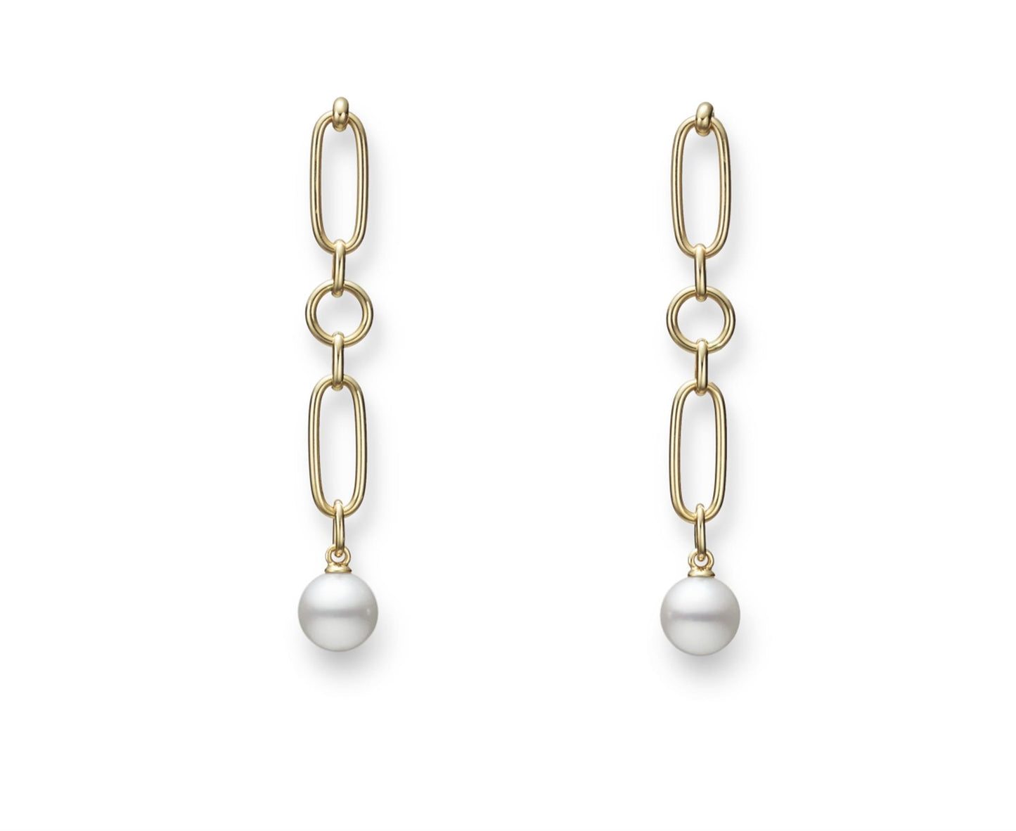 Mikimoto Gold M Code Chain Pearl Drop Earrings