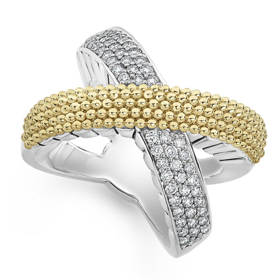 Lagos X Caviar Diamond Ring in Sterling Silver and 18k Gold