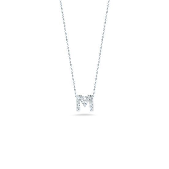Roberto Coin Diamond Love Letter "M" Necklace in 18k White Gold & 0.08ct Diamonds