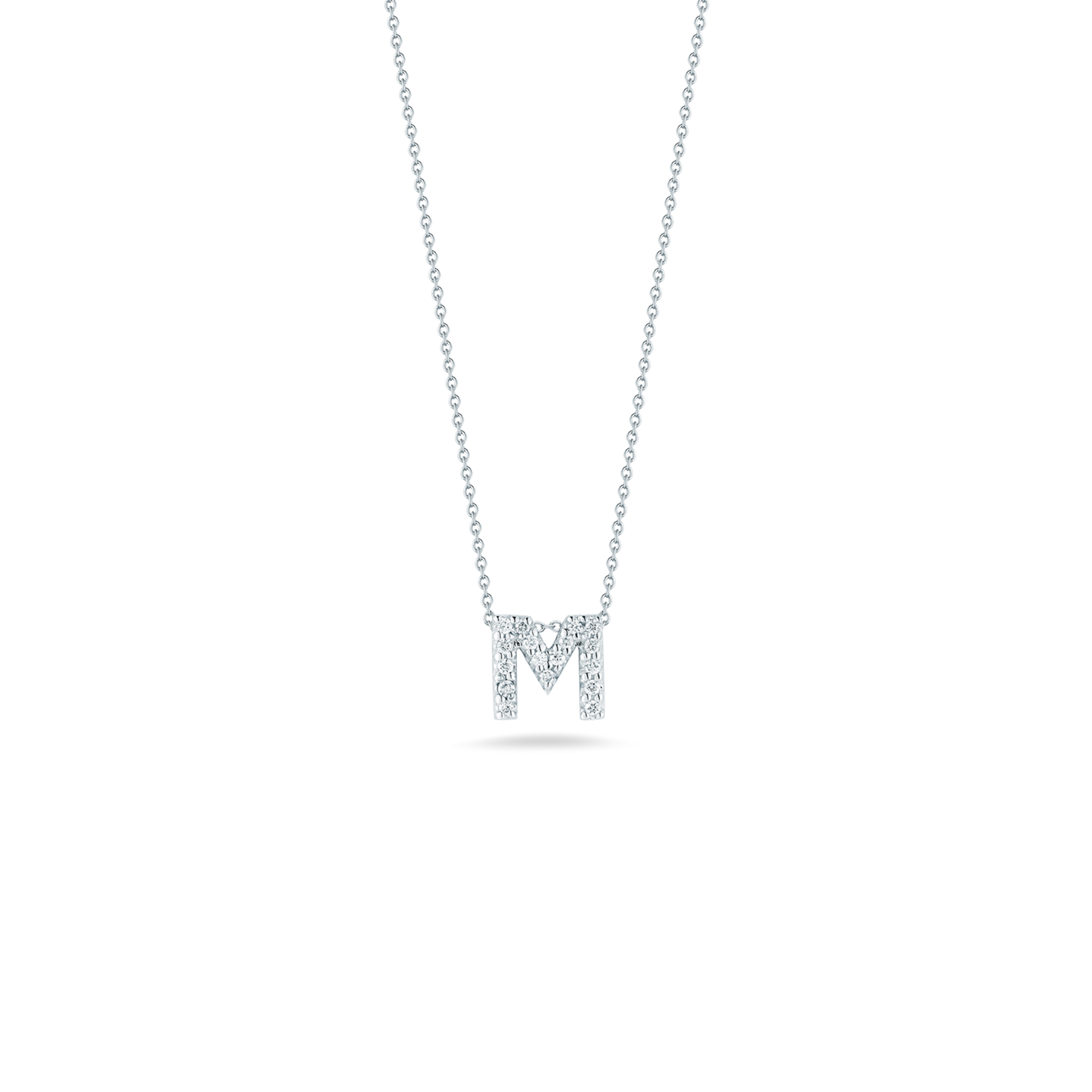 Roberto Coin Diamond Love Letter "M" Necklace in 18k White Gold & 0.08ct Diamonds