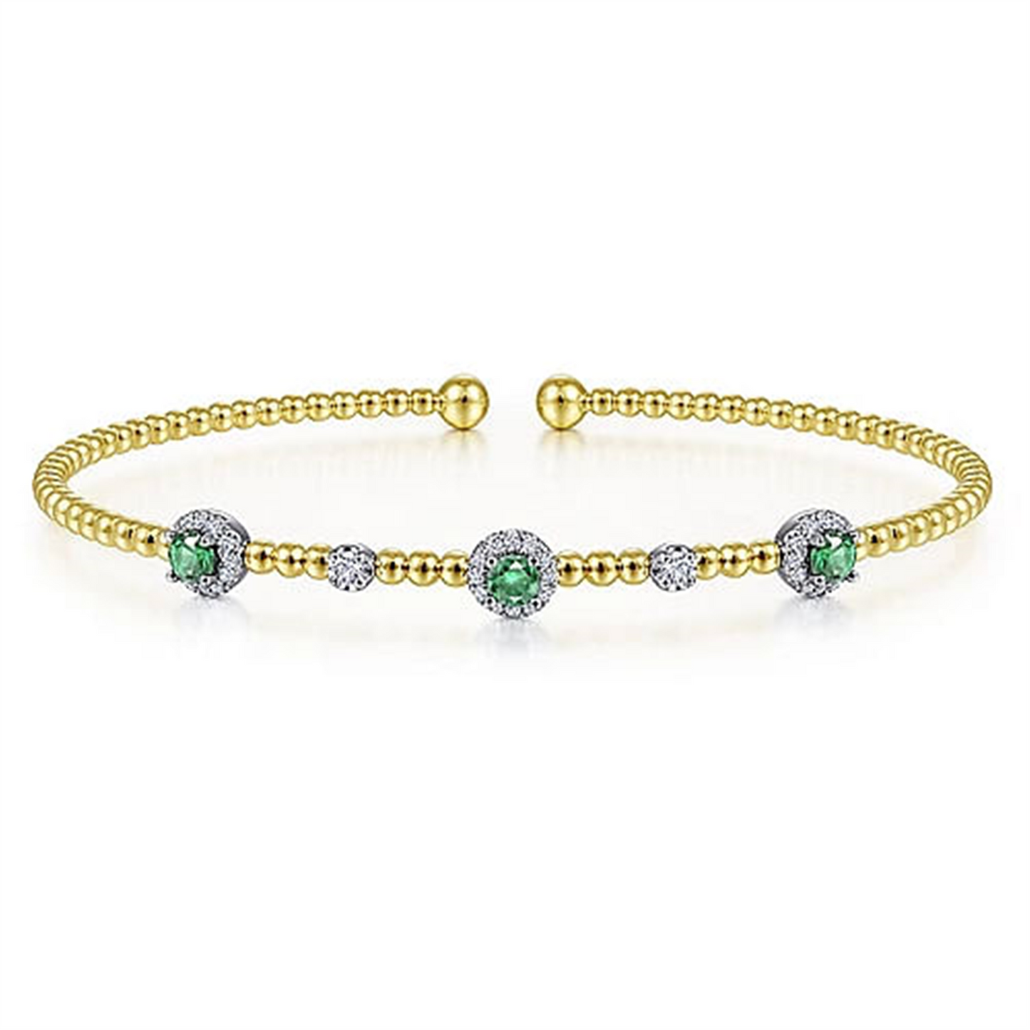 Gabriel & Co. Two Tone Bujukan Bead Cuff Bracelet w/ Emerald & Diamond Stations