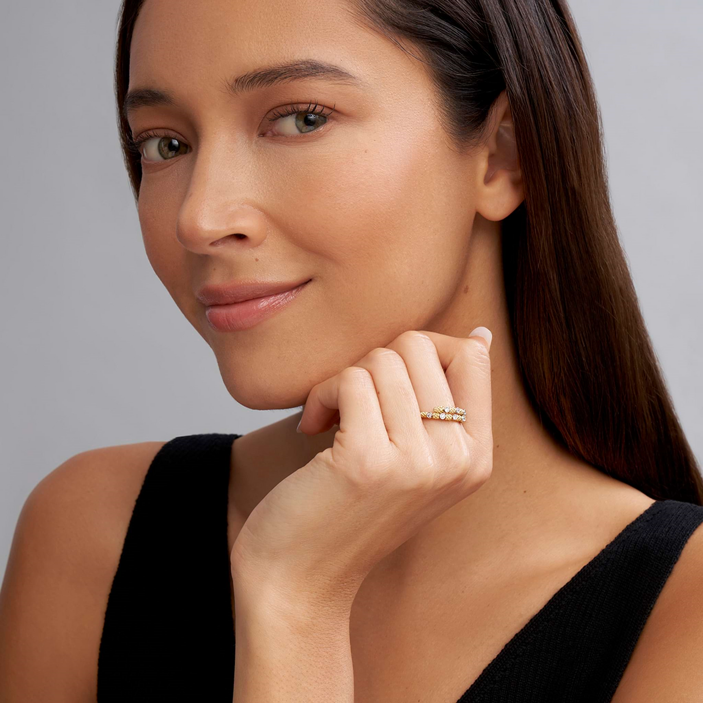 Lagos Superfine Band Ring w/ Diamonds in 18k Gold
