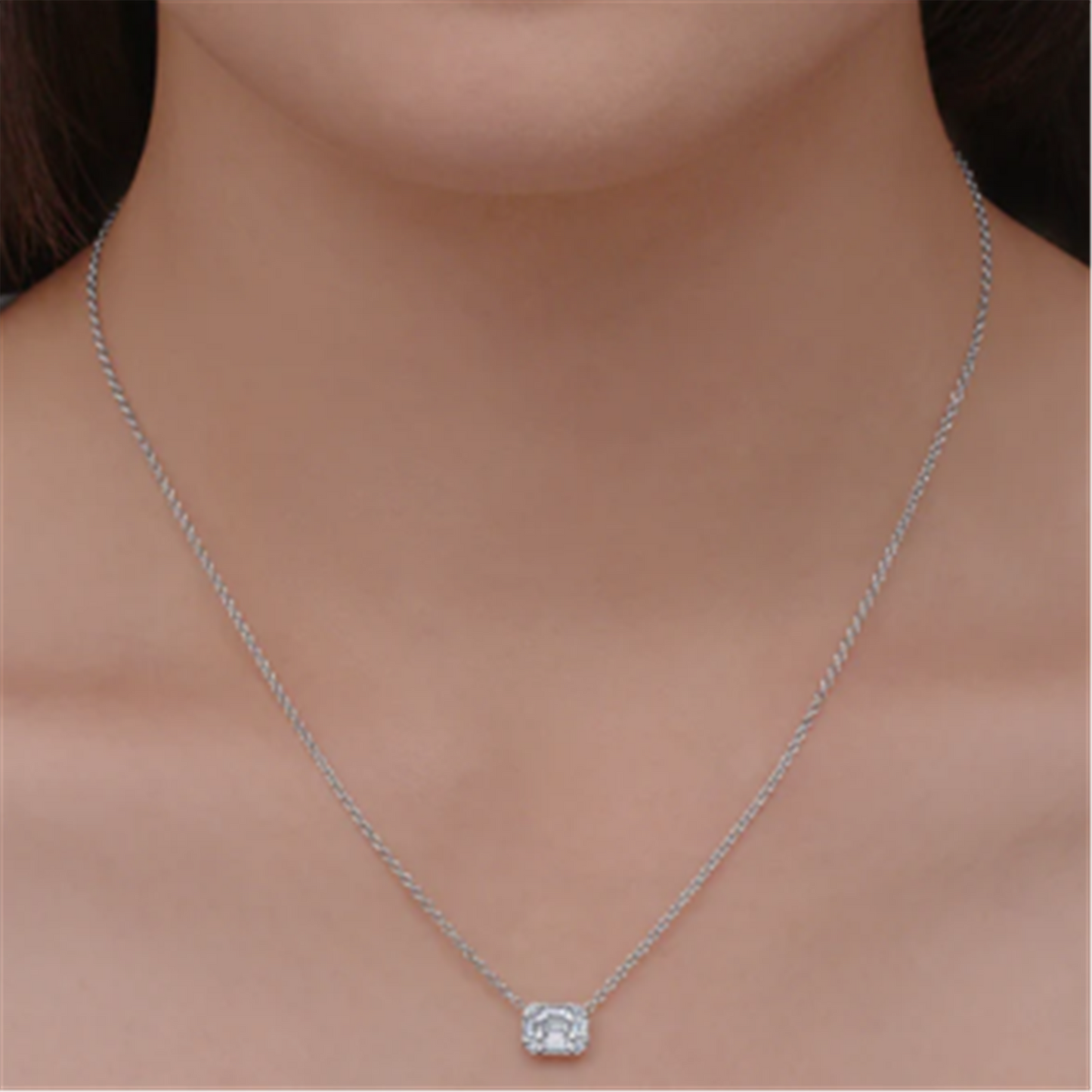 Kwiat Sunburst Emeral Cut Diamond Pendant in 18k White Gold