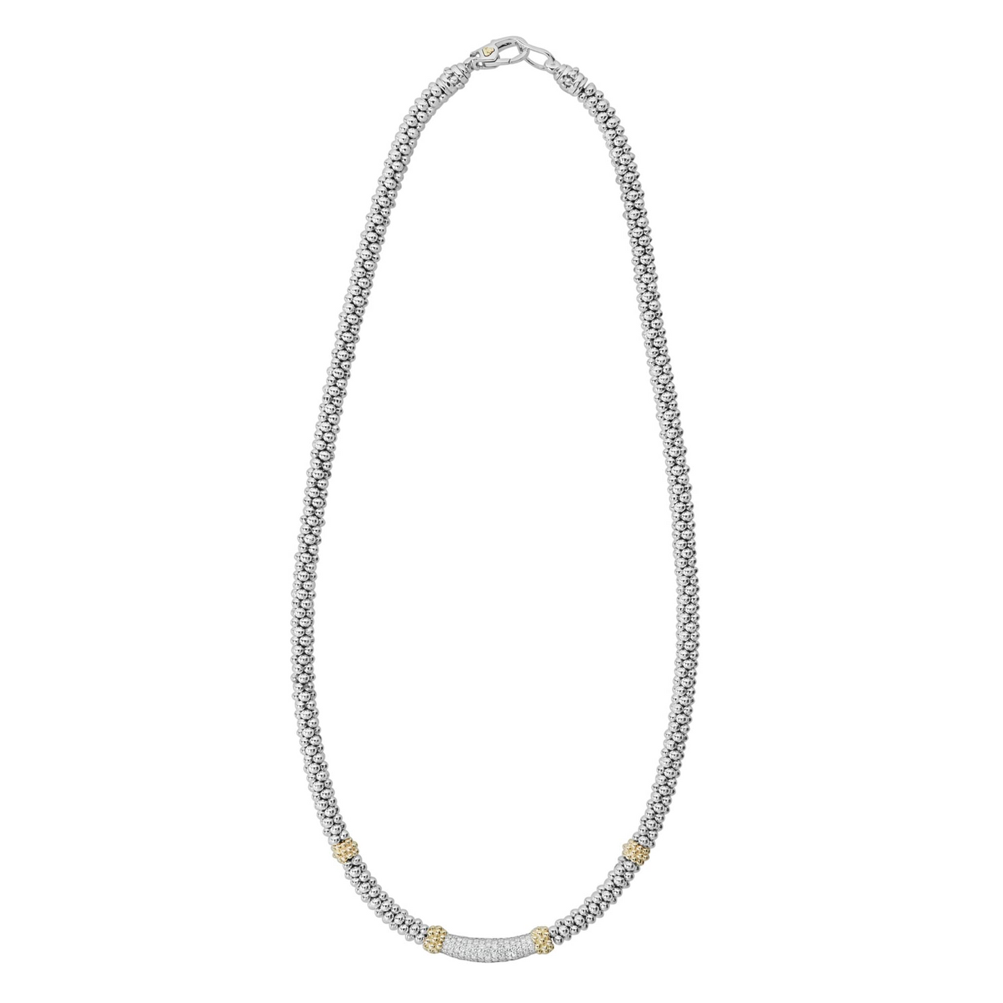 Lagos Caviar 16" Diamond Necklace in Sterling Silver and 18k Gold - 5mm