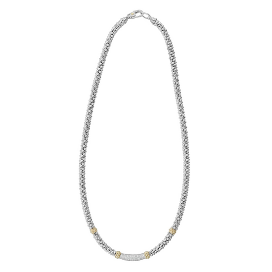 Lagos Caviar 16" Diamond Necklace in Sterling Silver and 18k Gold - 5mm